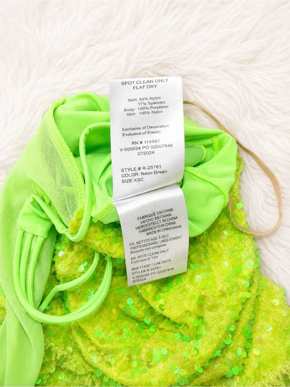 Revolution Dancewear Neon Green Sequin Fringe Dance Costume XS/C